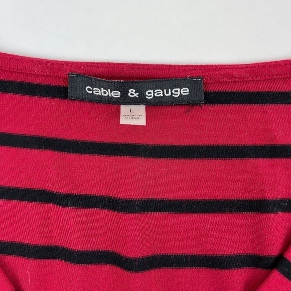 Cable & Gauge Womens Blouse Red Black Stripe Large - Picture 6 of 9